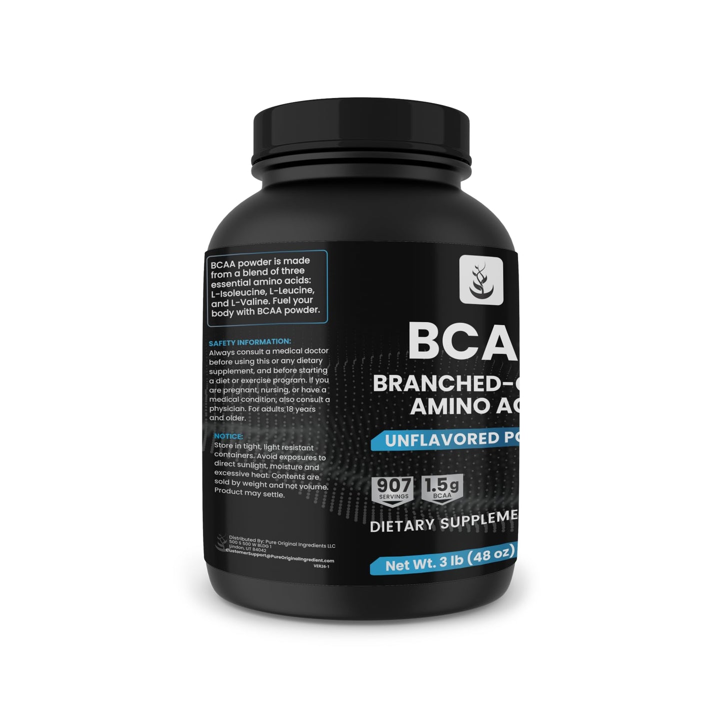 Pure Organic Ingredients BCAA Powder 2:1, 48 oz