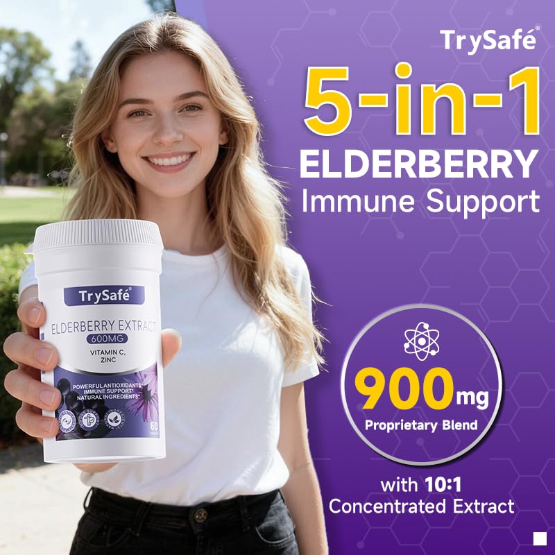 TrySafe Elderberry Immune Support Supplement 5-in-1 Formula Capsule 60 Count