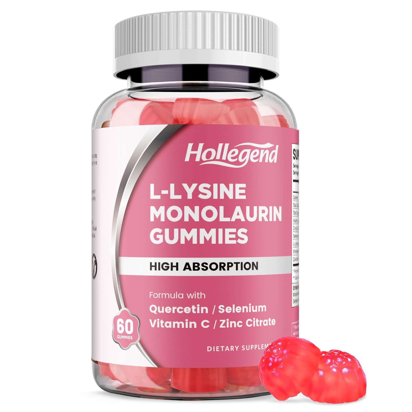 HOLLEGEND L-Lysine Monolaurin Gummies 60 Ct