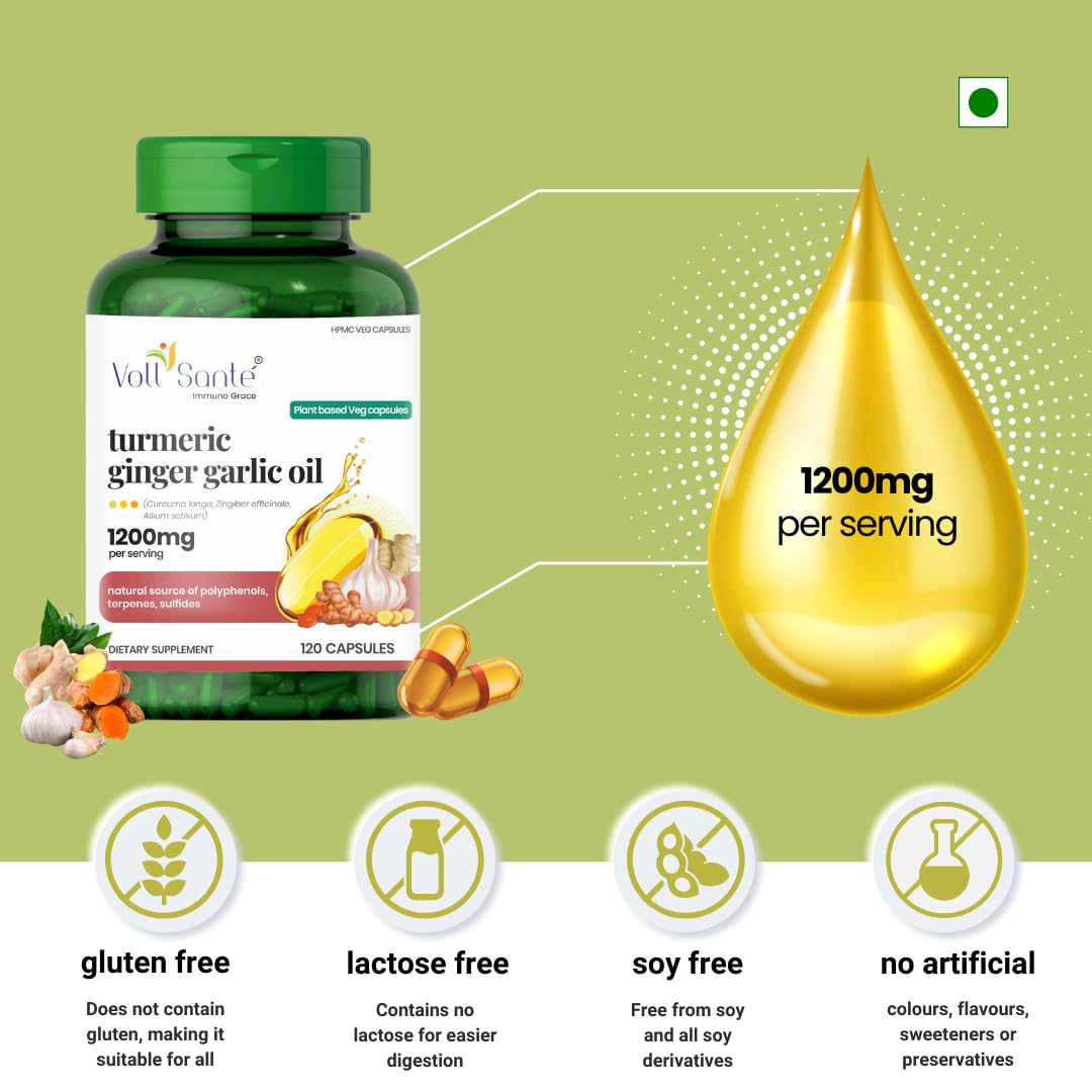 Voll Santé 3 in 1 Turmeric Ginger Garlic Oil Capsule, 120 Capsules