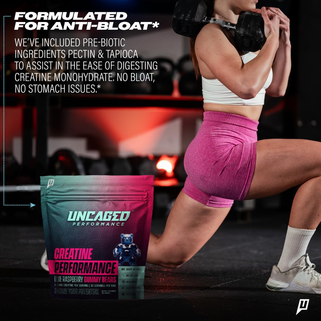 Uncaged Performance Creatine Monohydrate Gummies 5g with Prebiotic Fiber, 120 Count