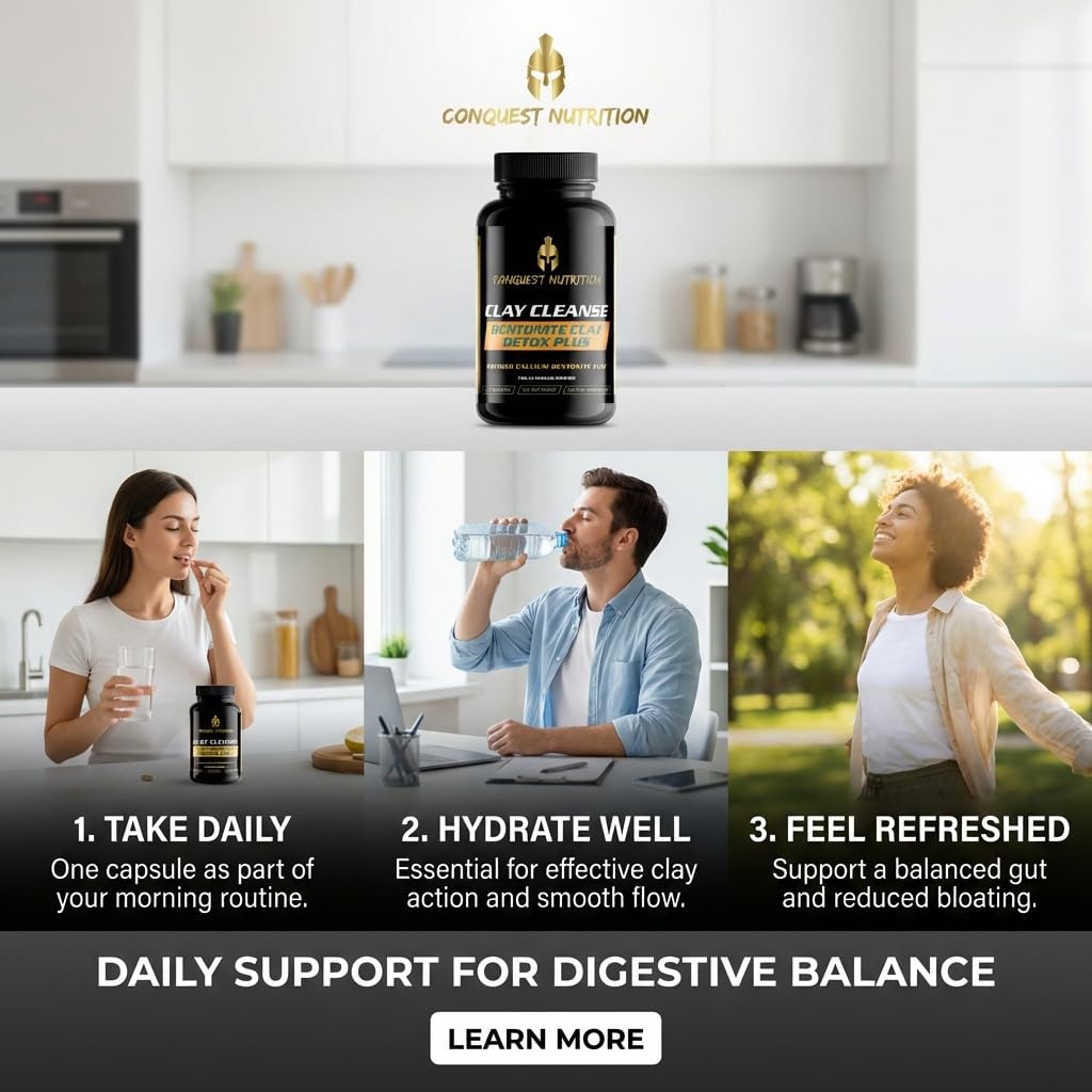 Conquest Nutrition Clay Cleanse Calcium Bentonite Clay Detox Plus 90 Capsules