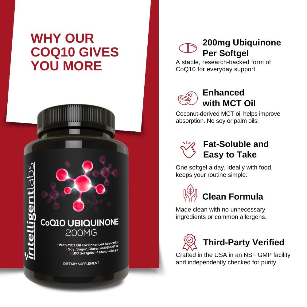 Intelligent Labs CoQ10 Ubiquinone 200mg with MCT Oil Heart Health Support Softgel 120