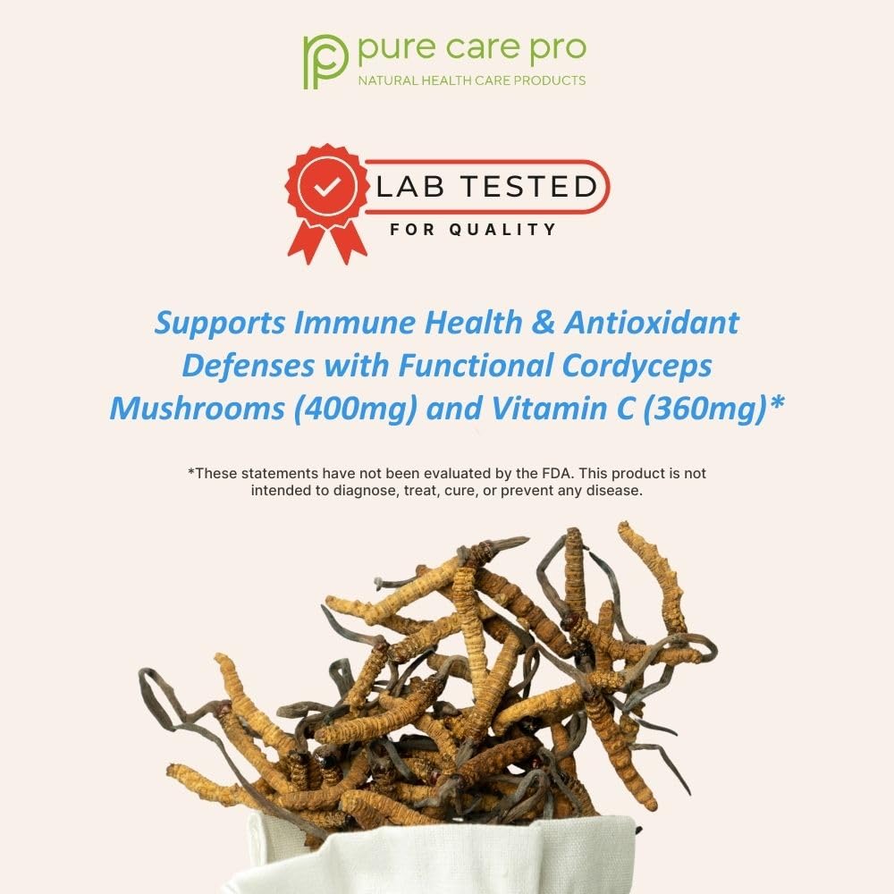 Pure Care Pro ImmunoGuard Immune Support & Defense with Cordyceps, Vitamin C & L-Theanine Tablets, 60 Count