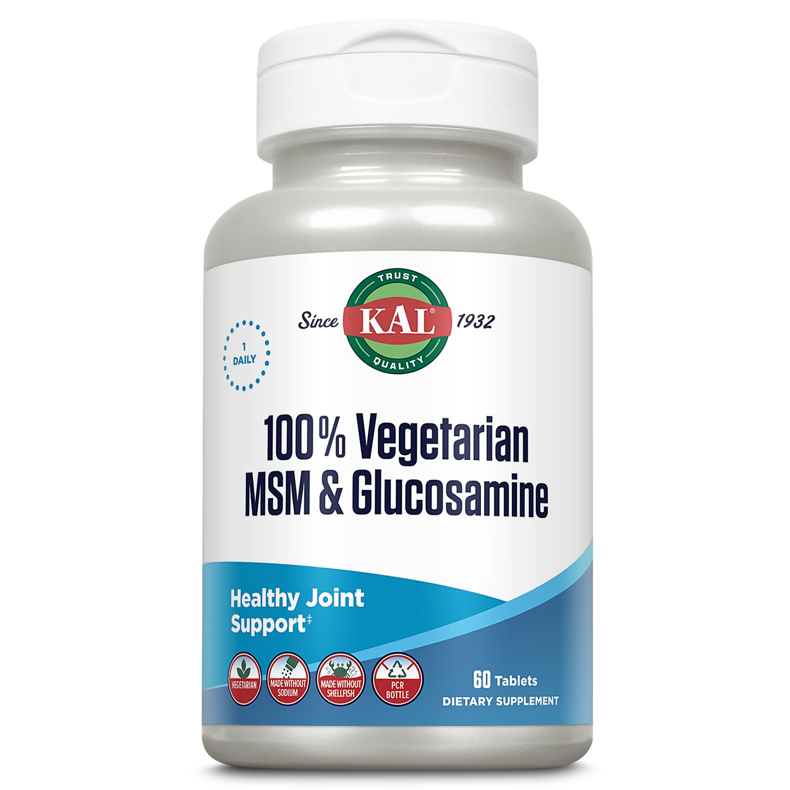 KAL 100% Vegetarian MSM and Glucosamine Supplement for Women, 60 Tablets