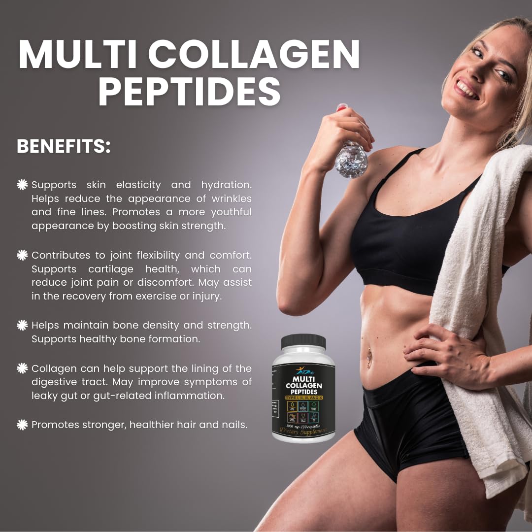 Generic Collagen Multi Peptides Supplement Types I II III X 240 Capsules