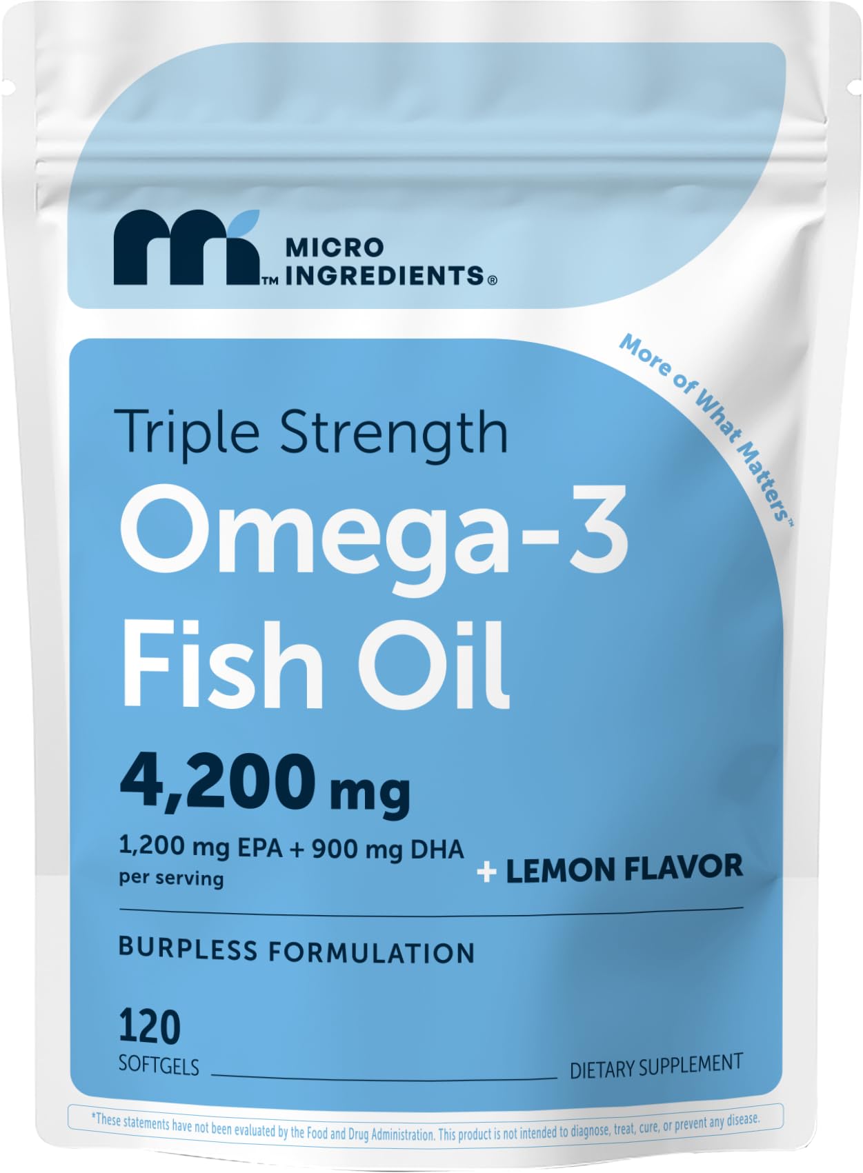Micro Ingredients Triple Strength Omega-3 Fish Oil Softgels, 120 Count