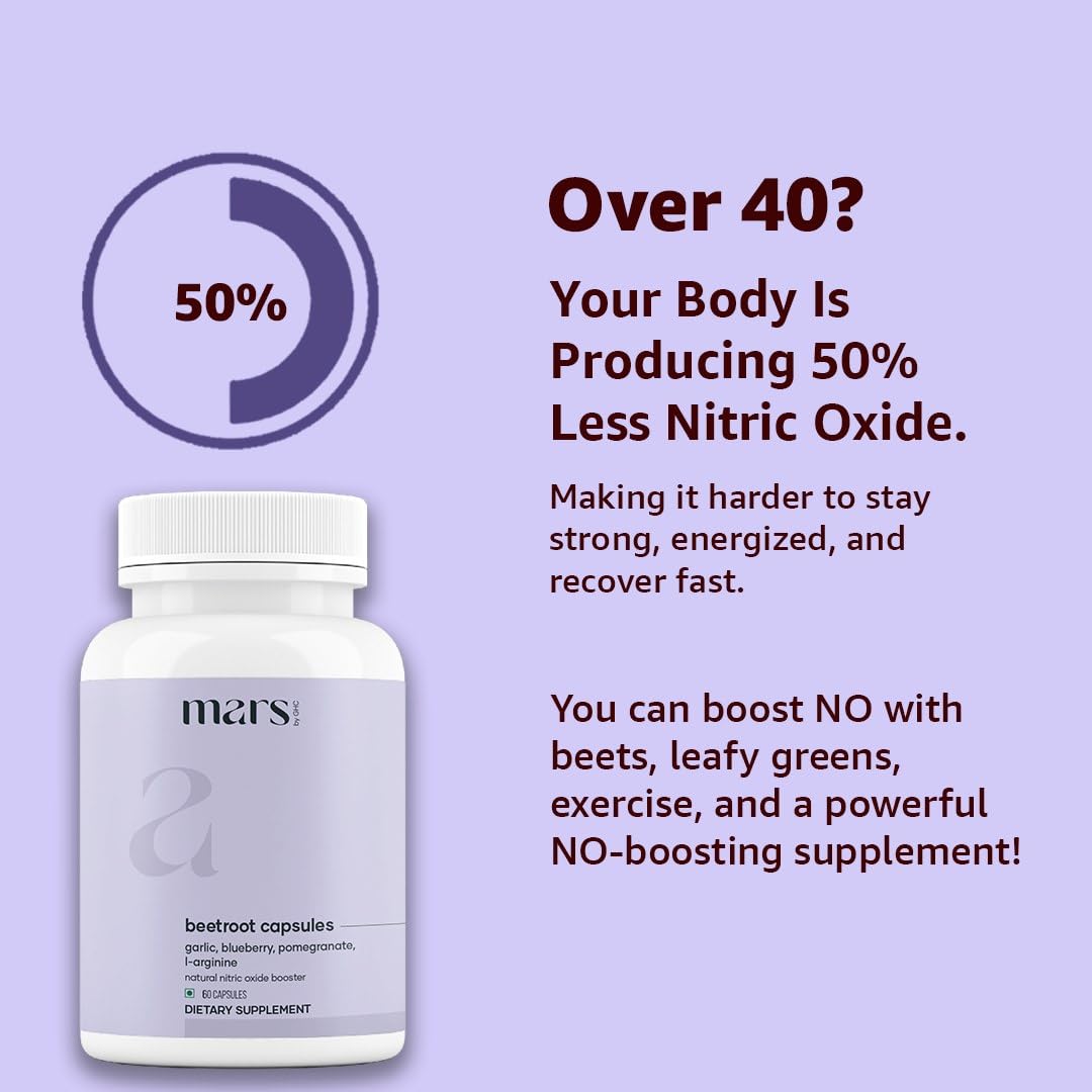 Mars by GHC Mars Beetroot Capsules with L-Arginine, Garlic, Pomegranate & Blueberry, Nitric Oxide Booster Supplement, Capsule, 60 Count