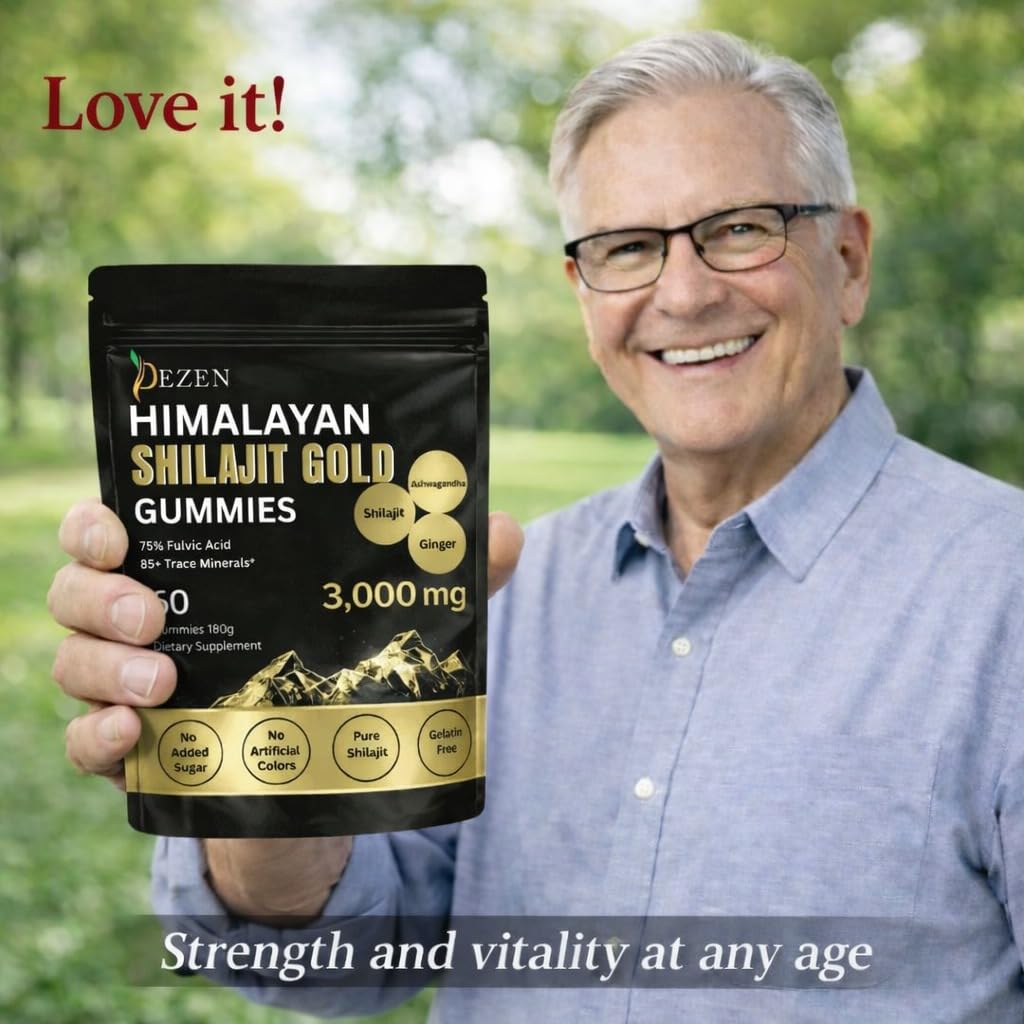 DEZEN Shilajit Gummies with Ashwagandha, Ginger, Turmeric for Energy & Overall Health Support, 60 Gummies