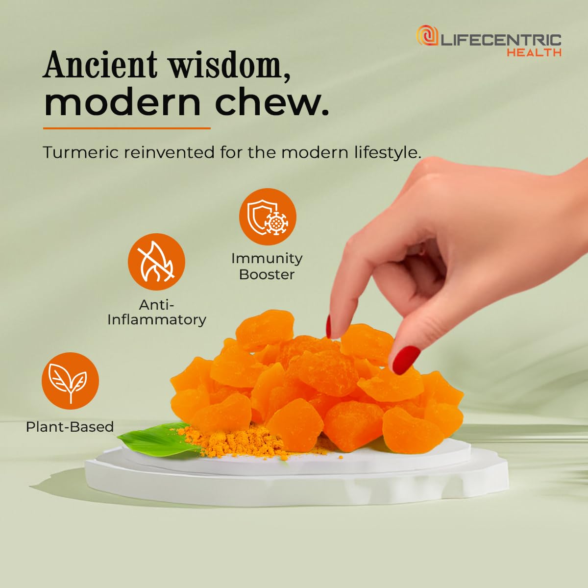 LifeCentric Health Turmeric Curcumin Gummies with Ginger, 100 Count