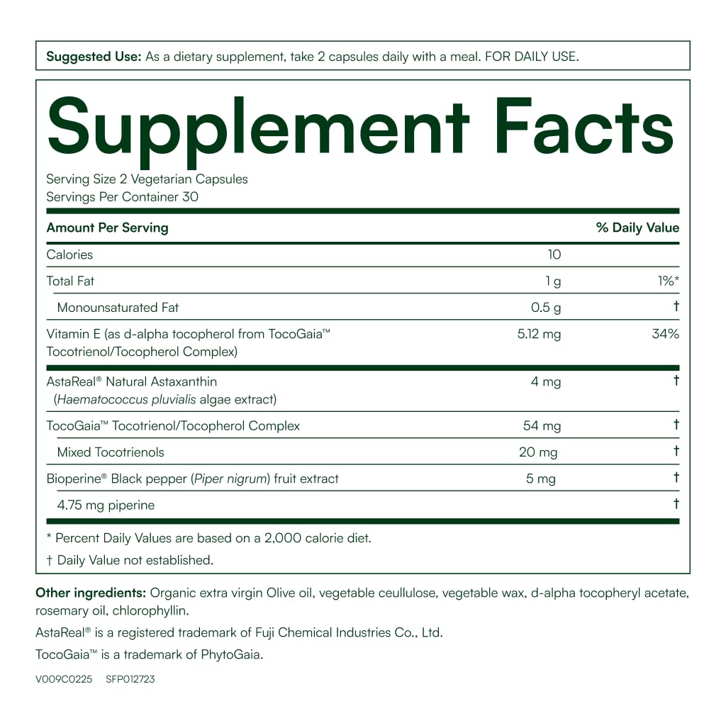 Purity Products AstaFX Astaxanthin Antioxidant Super Formula from Clinically Tested 4 mg AstaREAL with Tocotrienols (Vitamin E) + BioPerine Black Pepper + Piperine Capsules 60