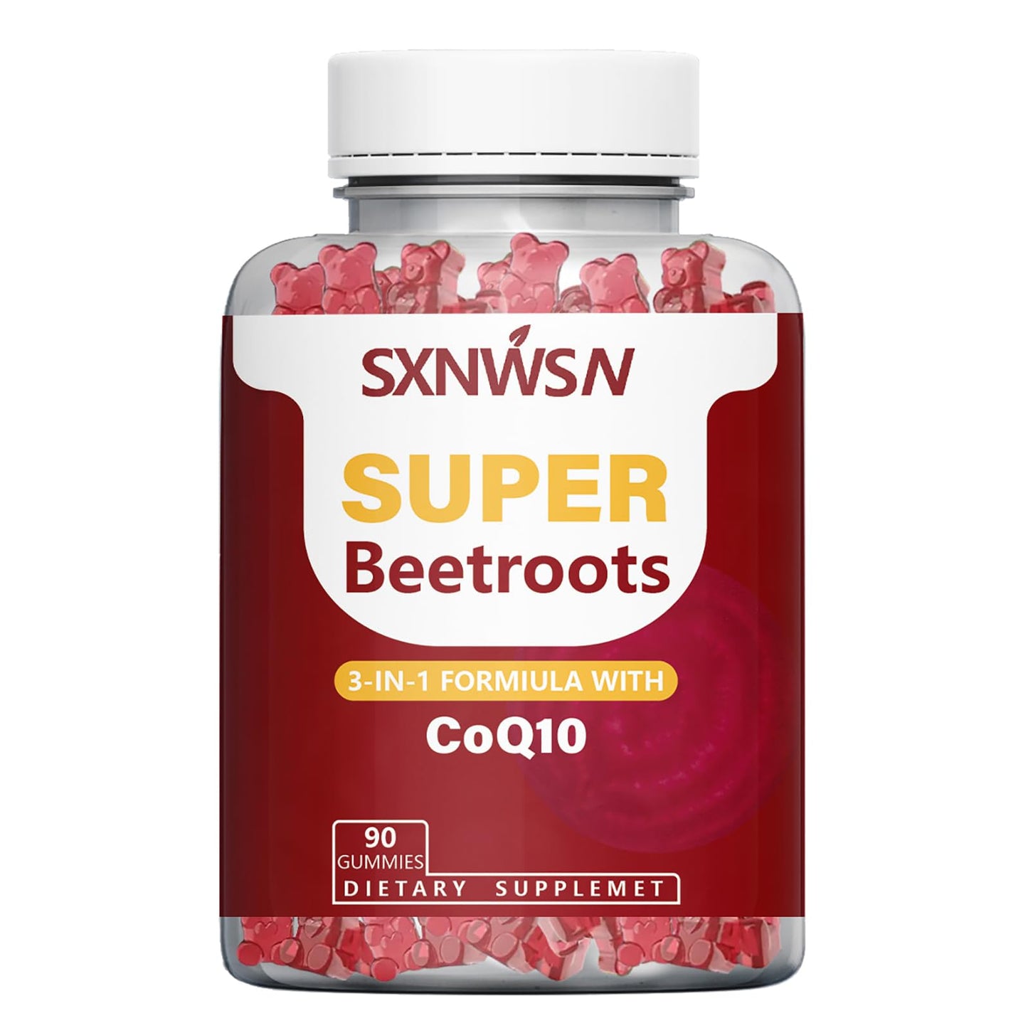 SXNWSN Super Beetroots Gummies with CoQ10 & Grape Seed Extract, 90 Count