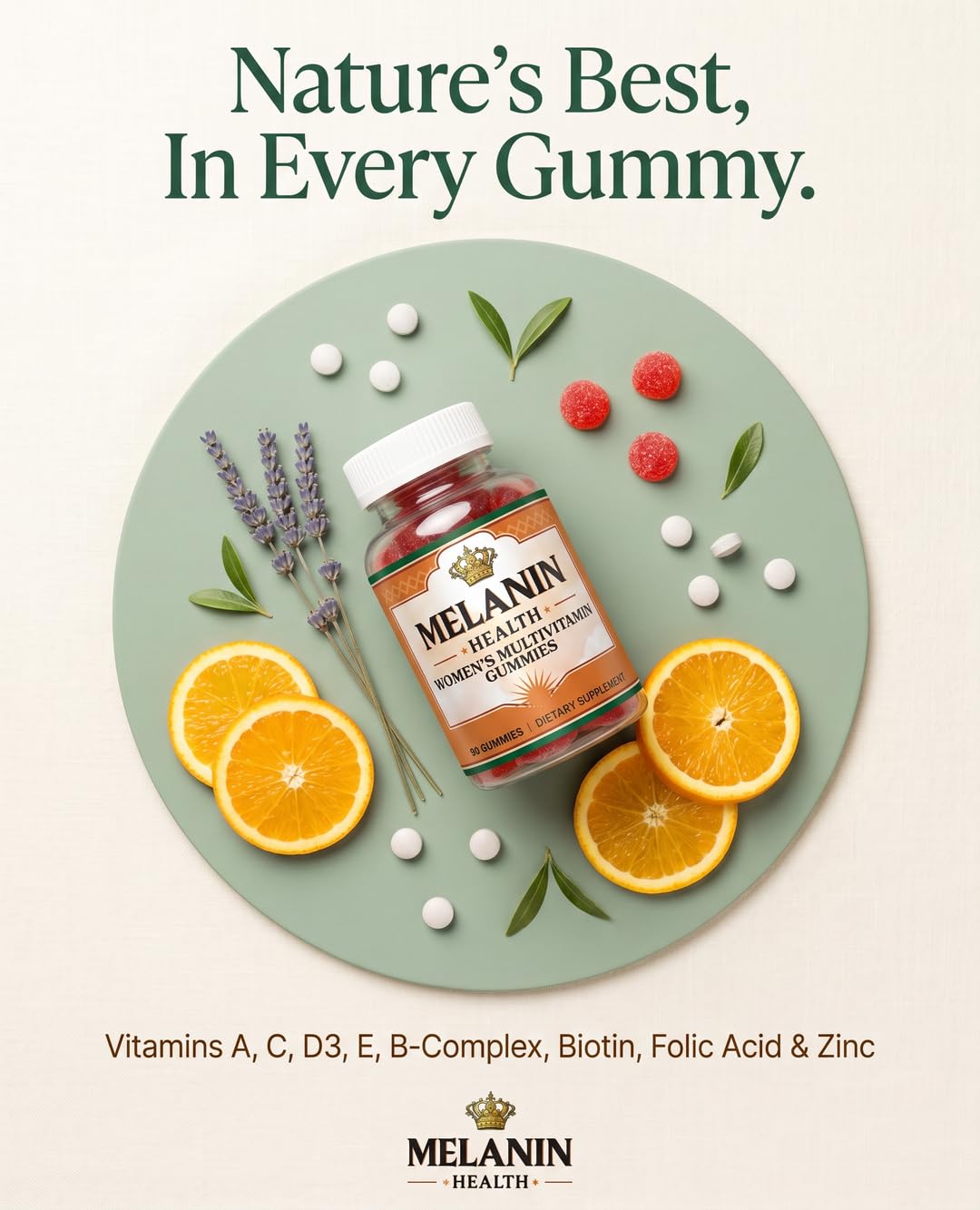 Melanin Health Women's Multivitamin Gummies – Immune Support, Energy & Hair Skin Nails – Vitamins A, C, D, E, B6, B12, Biotin, Zinc – Berry Flavor, Non-GMO, Gluten Free, Vegan – 90 Gummies
