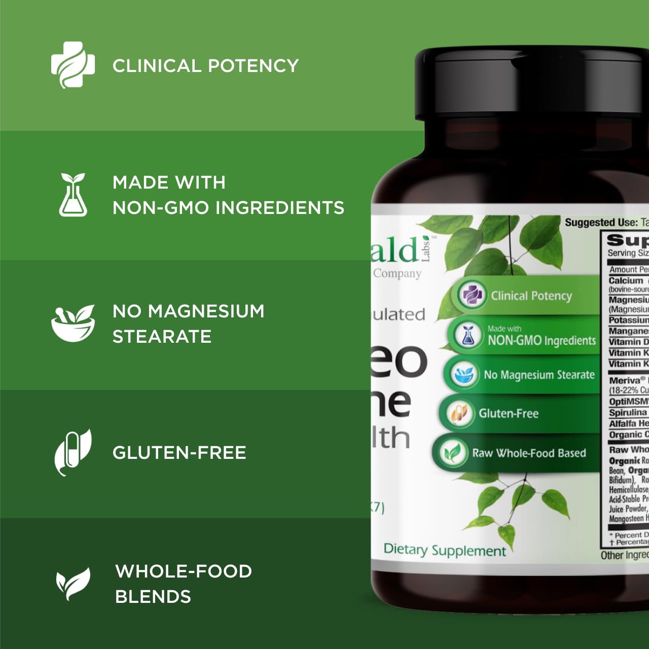 Emerald Labs Osteo Bone Health Immune Support & Bone & Joint Supplement with Vitamin D3, K2, Calcium, Magnesium, OptiMSM, Meriva Phytosome, 180 Capsules