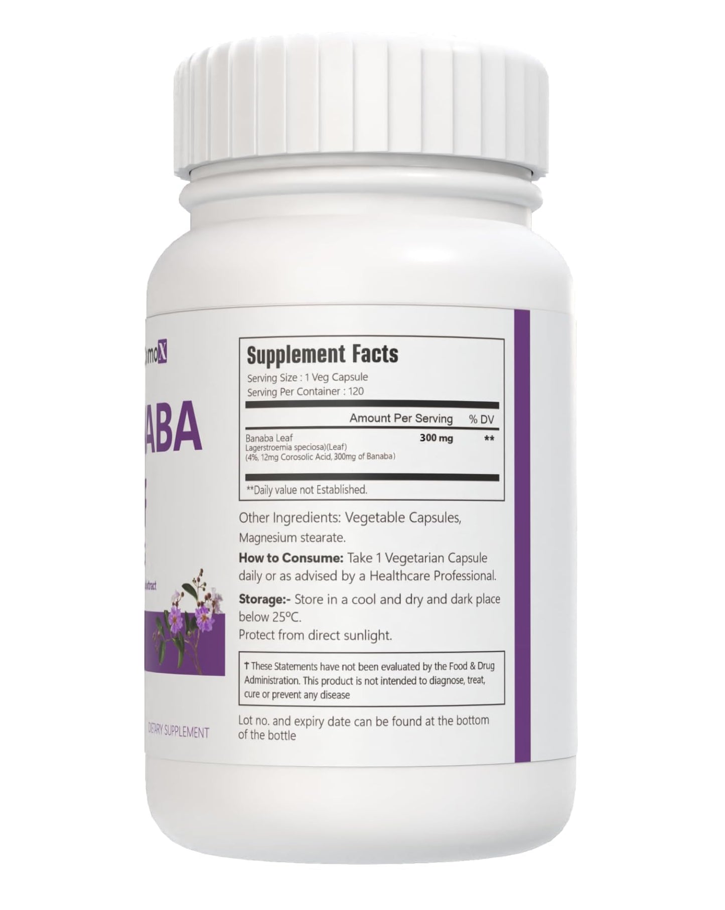 VitaCosmoX Banaba Leaf Extract 300mg Capsules, 120 Count