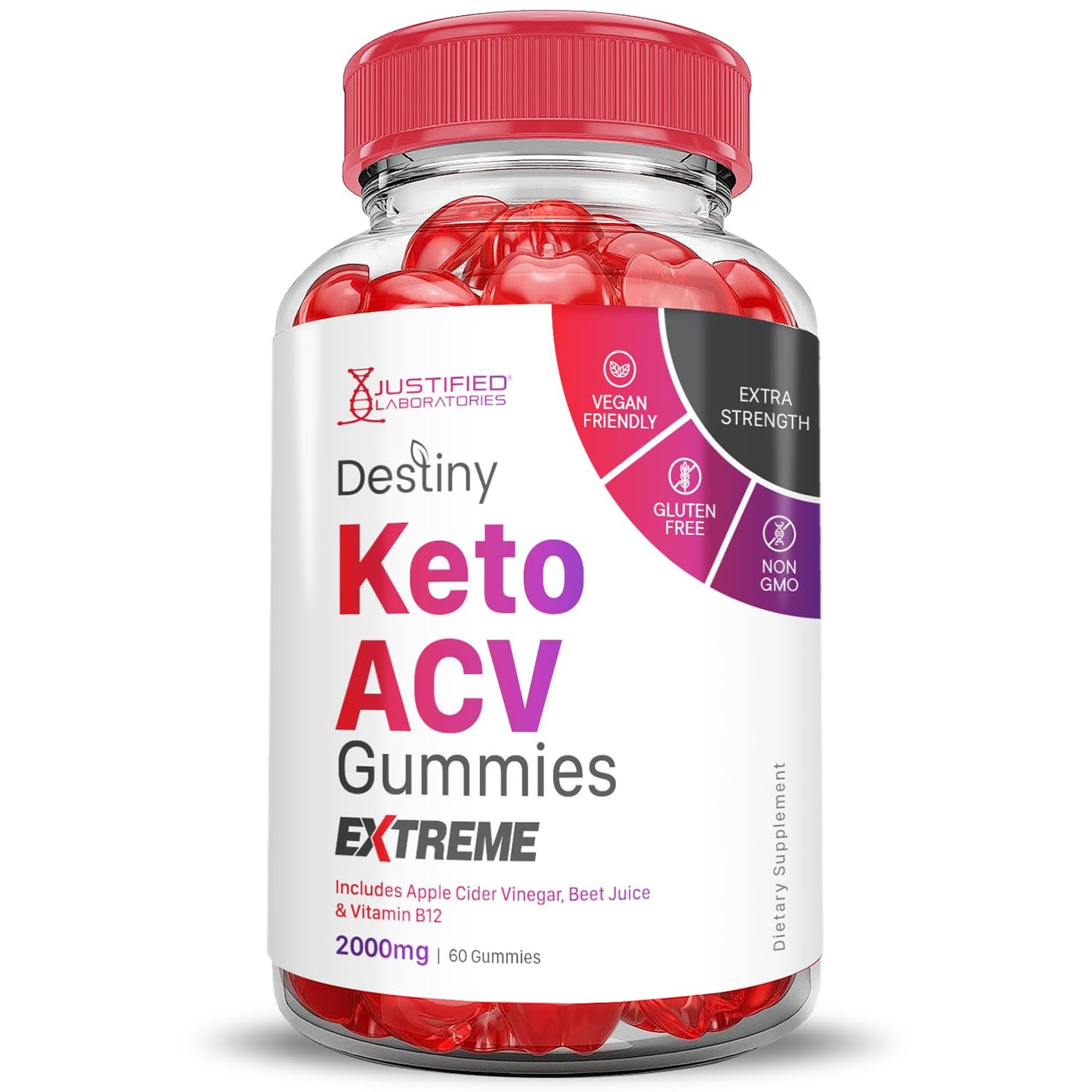 Justified Laboratories Destiny Keto ACV Gummies Extreme (2000 mg) - 120 Gummies