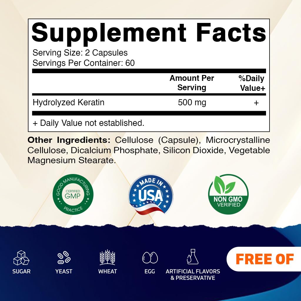 Vitamatic Hydrolyzed Keratin 500mg per Serving, 240 Capsules