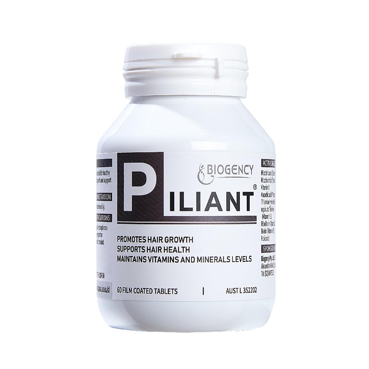 Biogency Piliant 3 Pack Hair Care Natural Supplement - NAD+ Vitamin Folic Acid Hair Niacinamide Complex Tablet, 180 Tablets