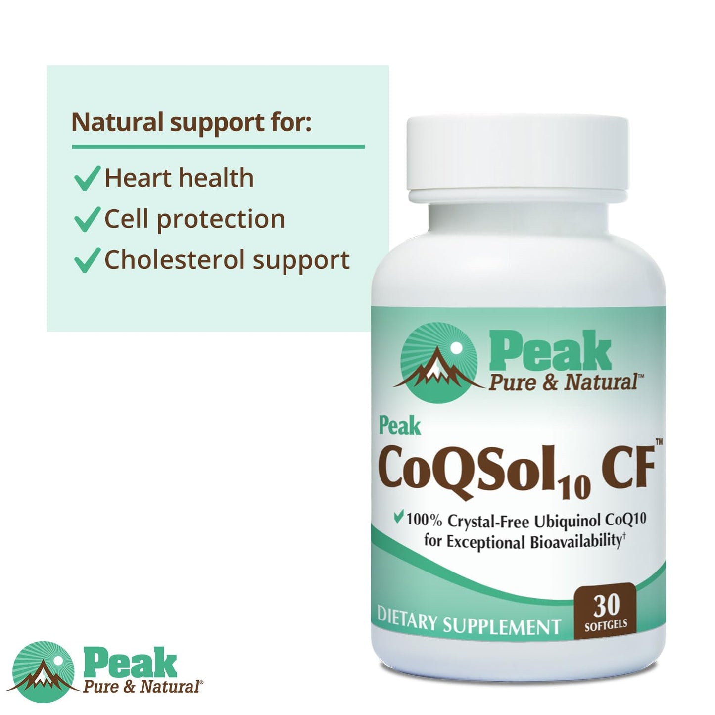 Peak Pure & Natural CoQSol10 CF 100% Crystal-Free Ubiquinol CoQ10 Softgels, 30 Count