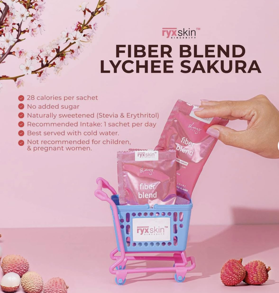 Generic R Y X Fiber Blend Honey Lemon + Sakura Lychee Drink Powder, 20 Sachets