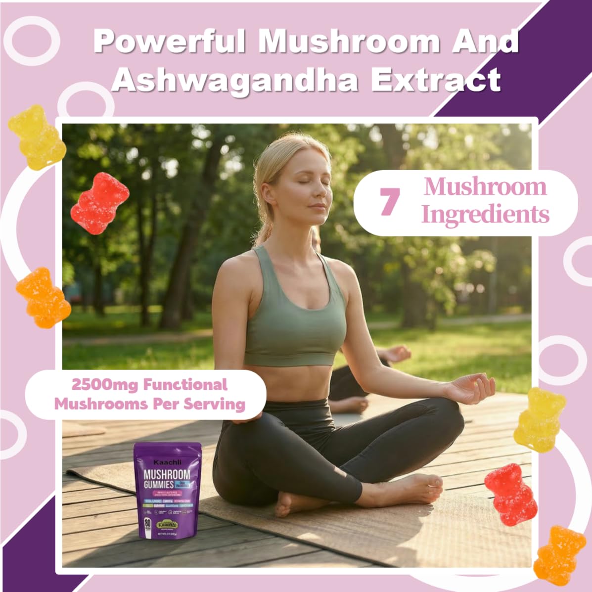 KAACHLI Ashwagandha 1000mg & Mushroom Gummies, 80 Count