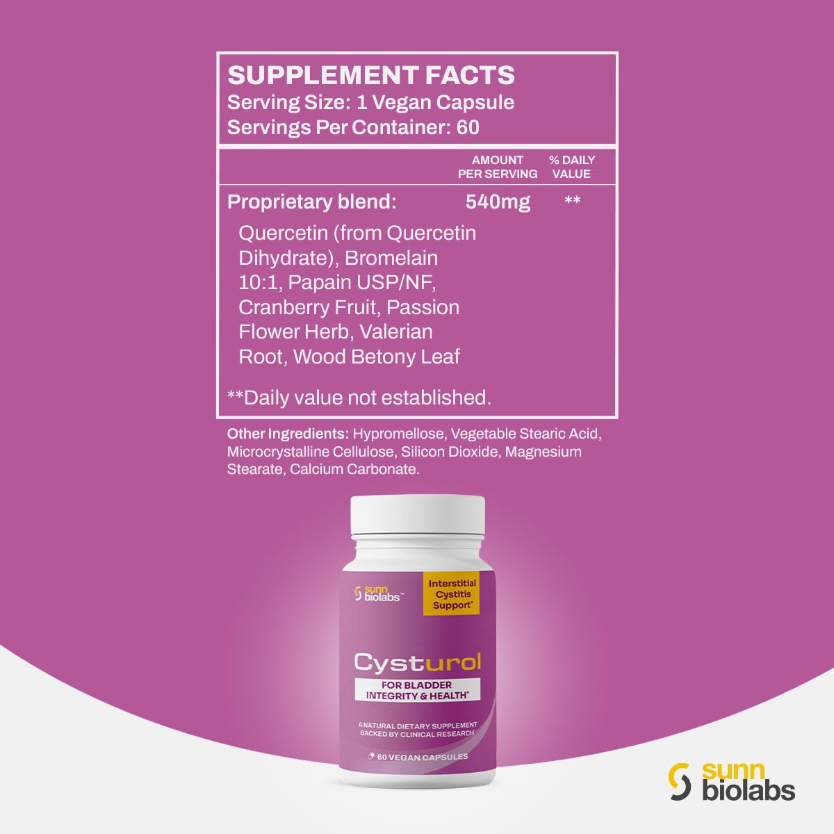 SUNN BIOLABS CYSTUROL Bladder Support Supplement Capsule, 60 Count