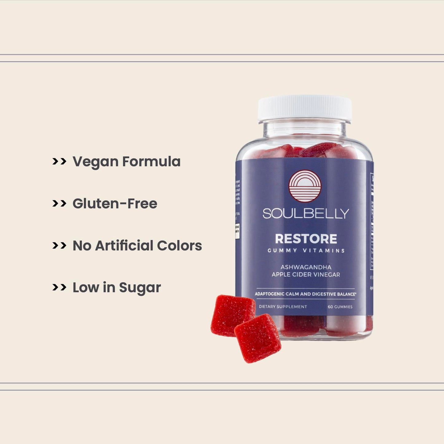 SOULBELLY Ashwagandha + Apple Cider Vinegar Gummies 60 Count