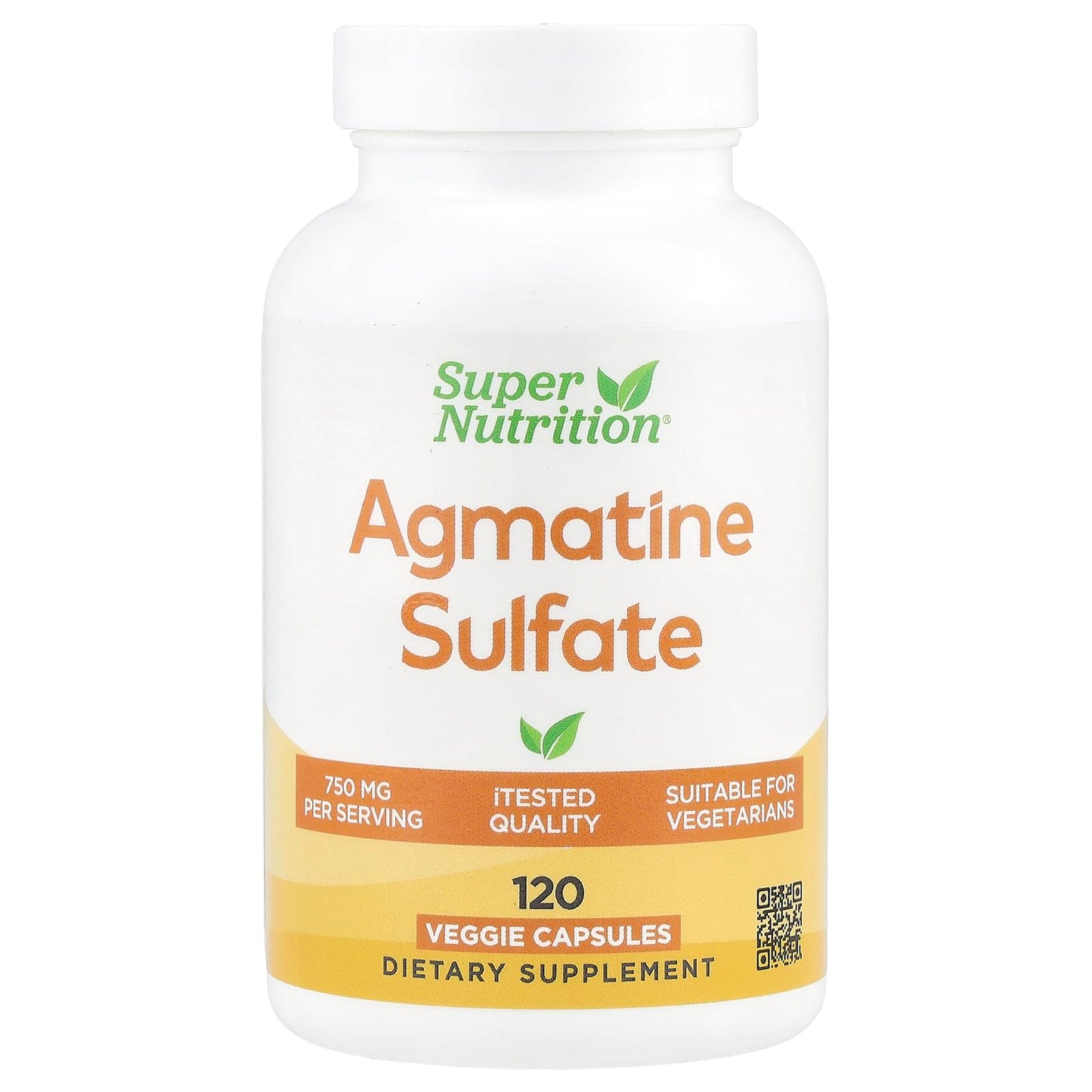 SuperNutrition Agmatine Sulfate 750 mg Veggie Capsules, 120 Capsules