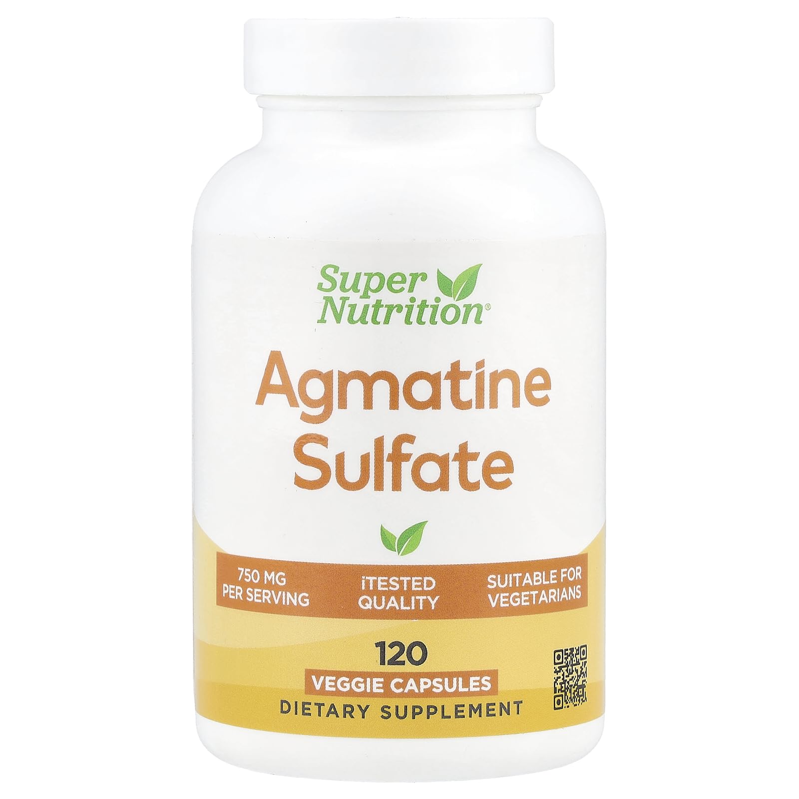 SuperNutrition Agmatine Sulfate 750 mg Veggie Capsules, 120 Capsules