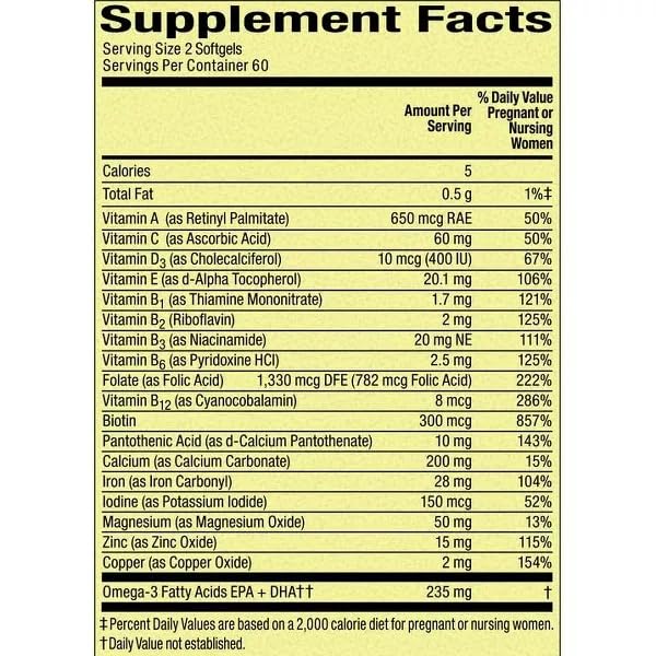 BASKETGOODS Mini Prenatal Vitamins for Women Softgel 120 Count