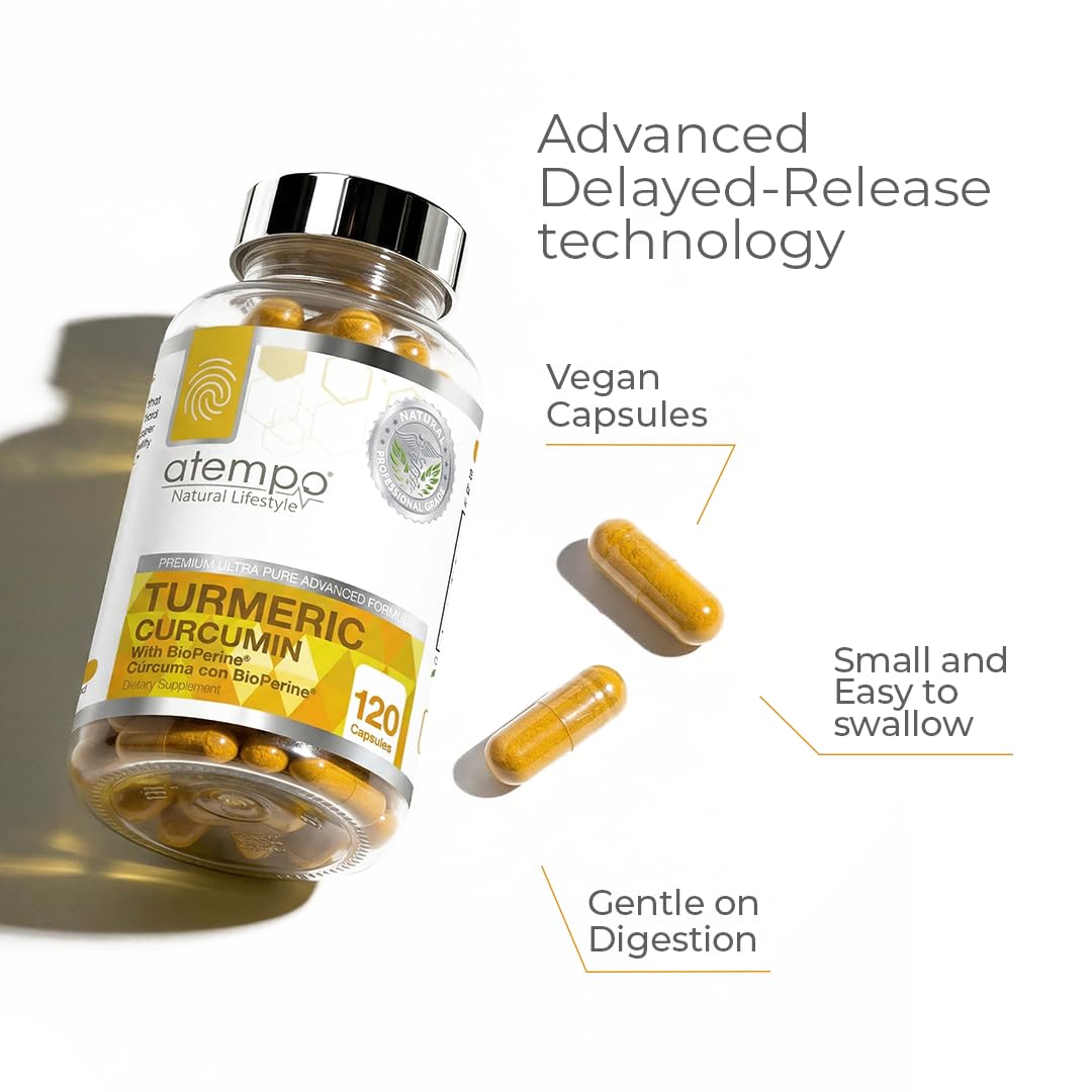 ATEMPO NATURAL LIFESTYLE Turmeric Curcumin Supplement with Black Pepper Extract 1500mg – Absorption, Supports Joint Health – Non-GMO, 120 Vegan Capsules