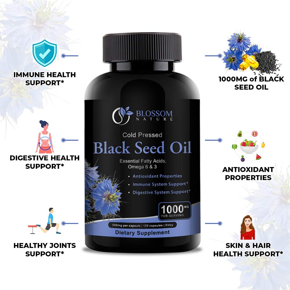 Blossom Nature Black Seed Oil Capsules 1000mg 120 Count