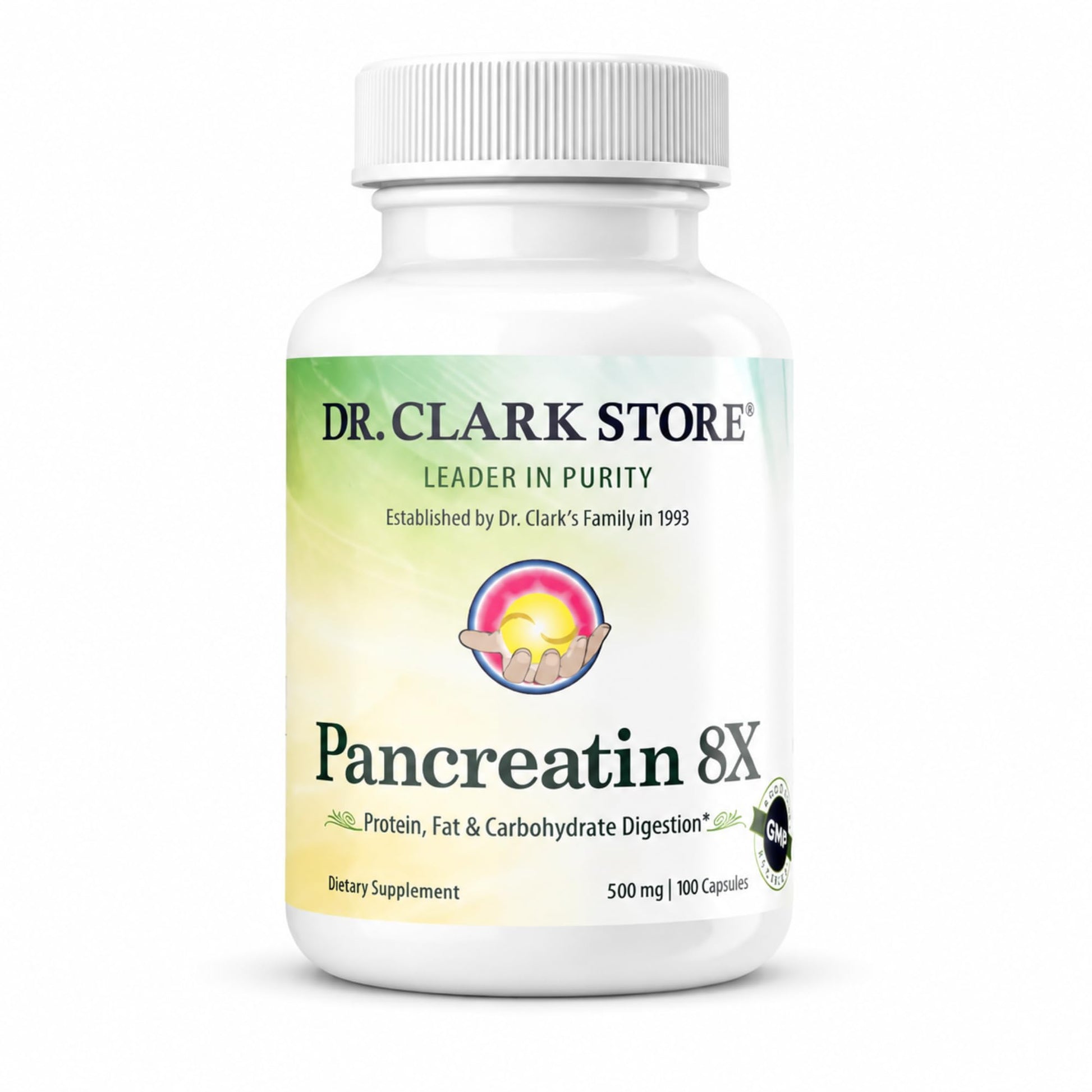 Dr Clark Store Pancreatin 8X Enzyme Supplement 500mg Capsules, 100 Count