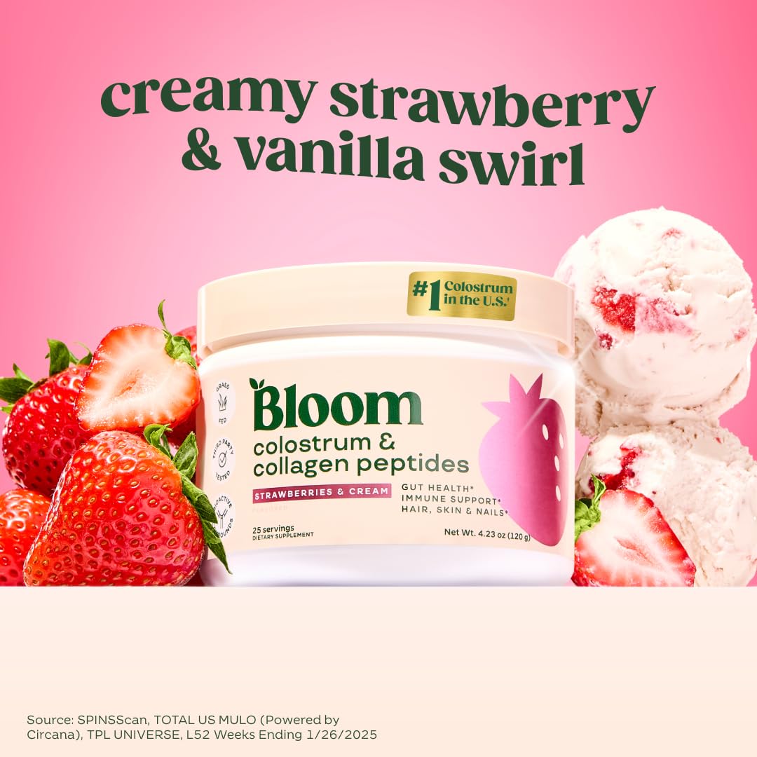 Bloom Nutrition Bovine Colostrum Powder with Vitamin B-12, 25 Servings
