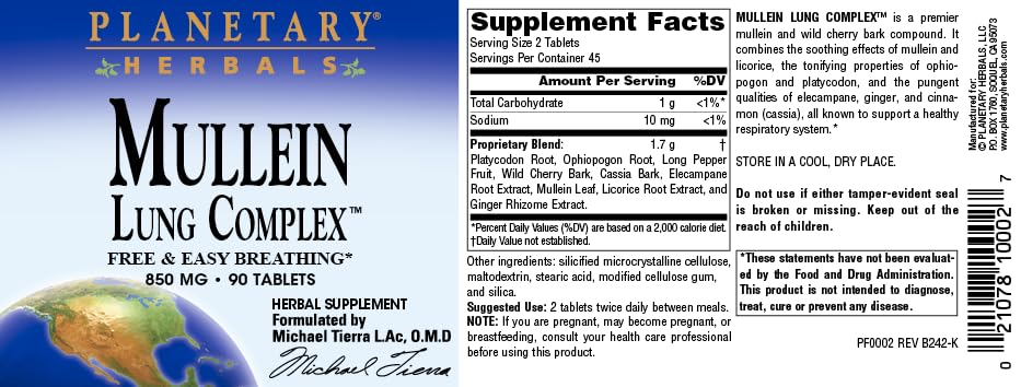 Planetary Herbals Mullein Lung Complex 90 Tablets