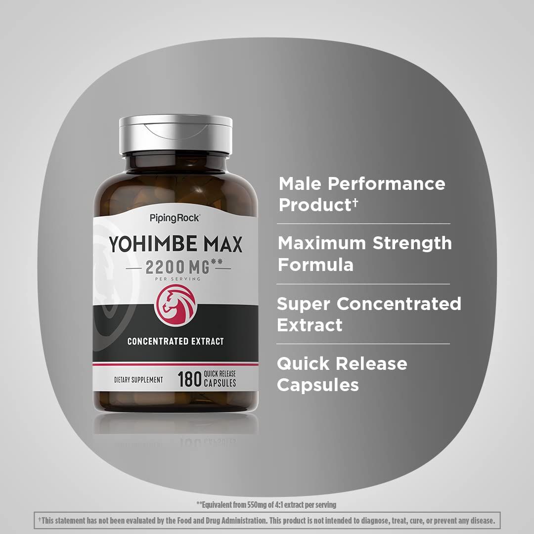 Piping Rock Yohimbe Supplements for Men Capsules, 180 Count