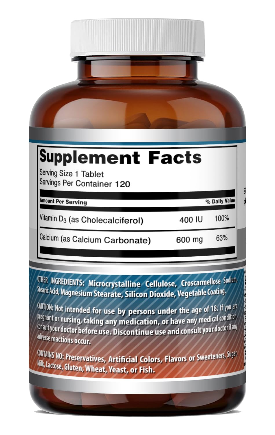 Amazing Nutrition Calcium with Vitamin D3 Supplement Tablets 120 Count
