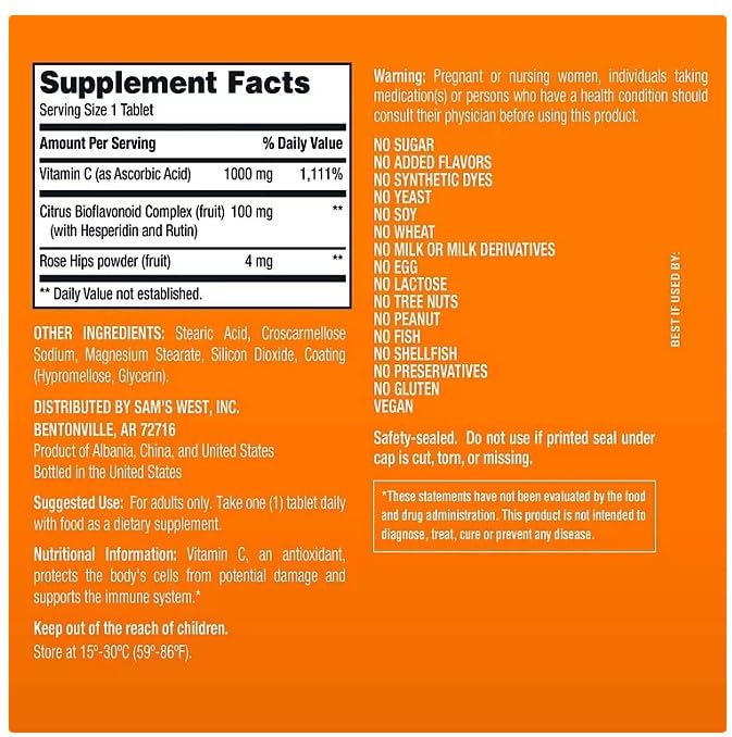 Member's Mark Vitamin C Plus Citrus Bioflavonoids & Rose Hips Tablets, 500 Tablets