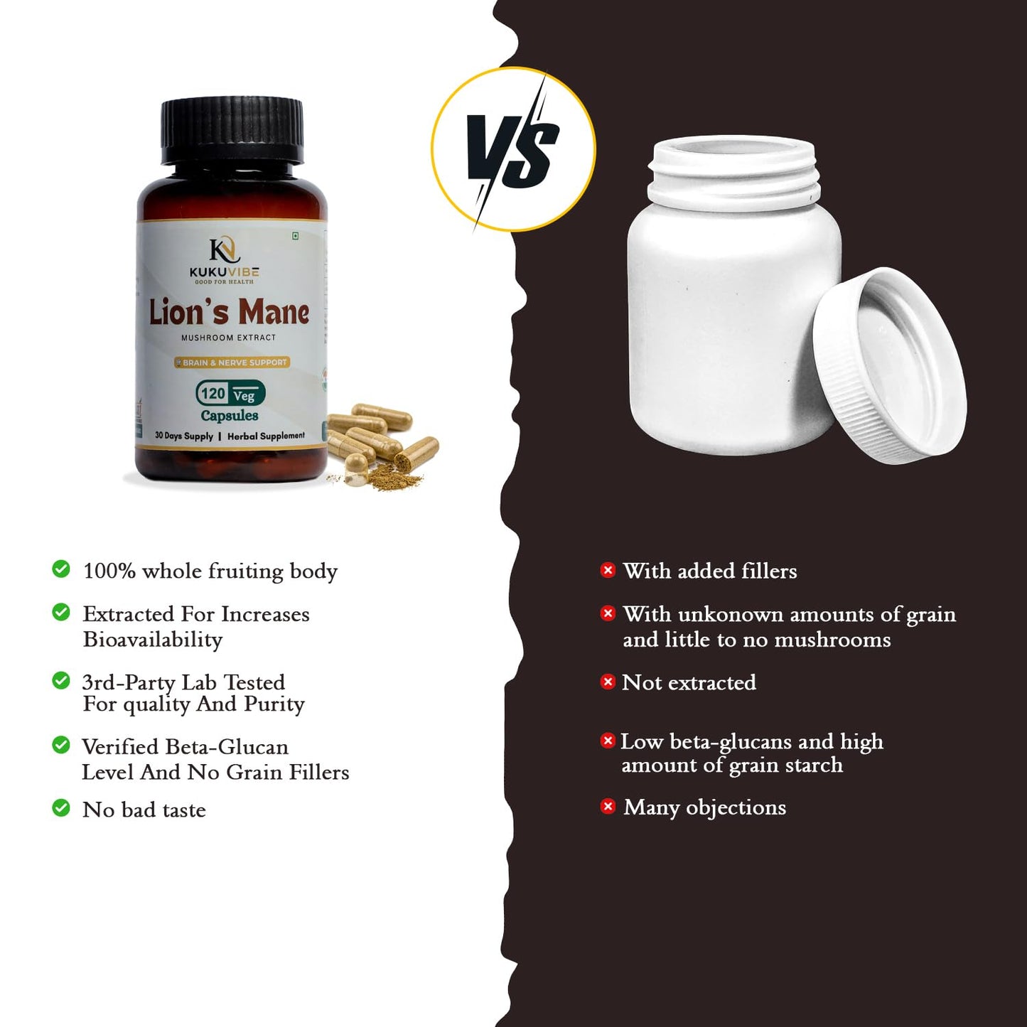 kukuvibe Lion's Mane Mushroom Capsules 120 Capsules