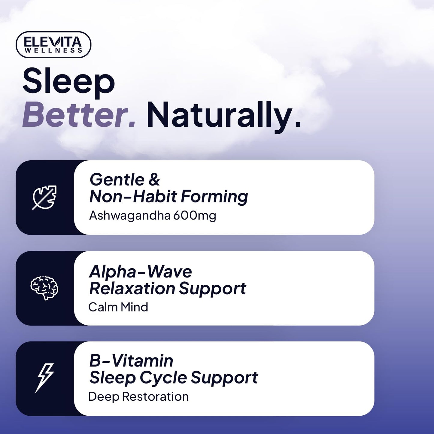 ELEVITA WELLNESS Sleep Supplement Capsules with Ashwagandha, L-Theanine & B Vitamins, Supports Natural Sleep, 60 Capsules