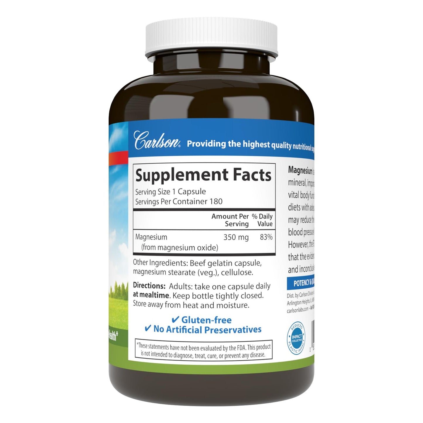 Carlson Magnesium 350 mg Capsules, 180 Capsules