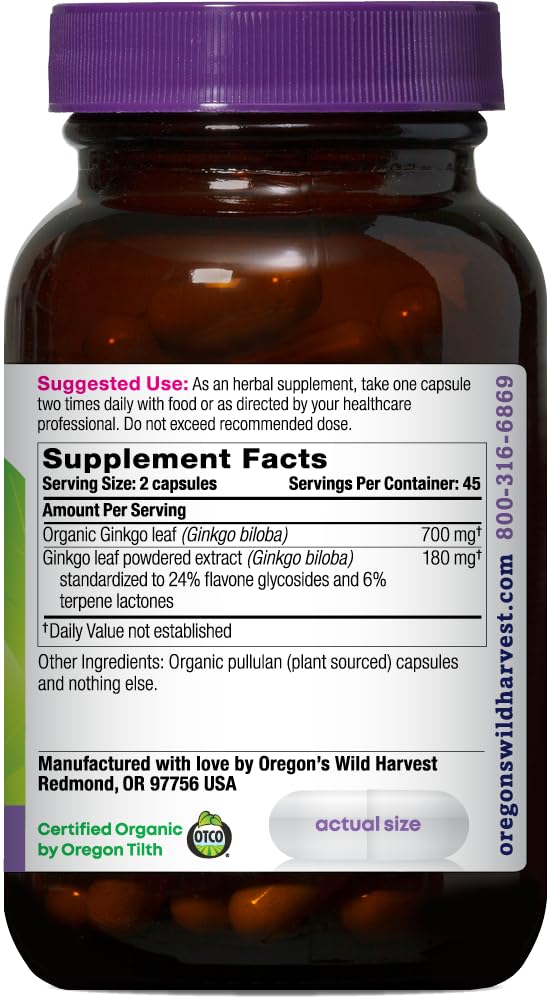 Oregon's Wild Harvest Ginkgo Capsules Non-GMO, 90 Count