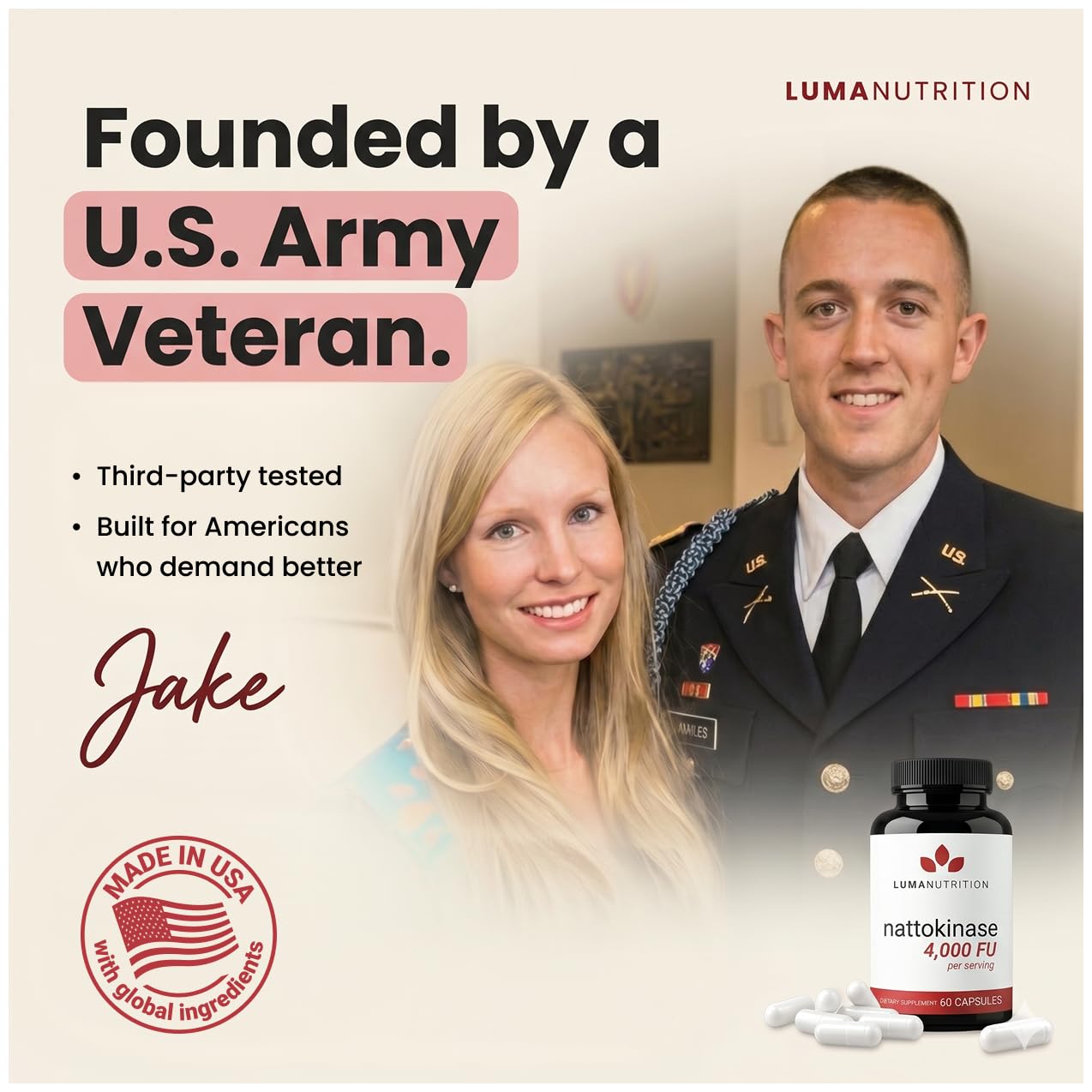 Luma Nutrition Nattokinase Supplement Natto 4000 FU per Serving Capsule, 60 Capsules