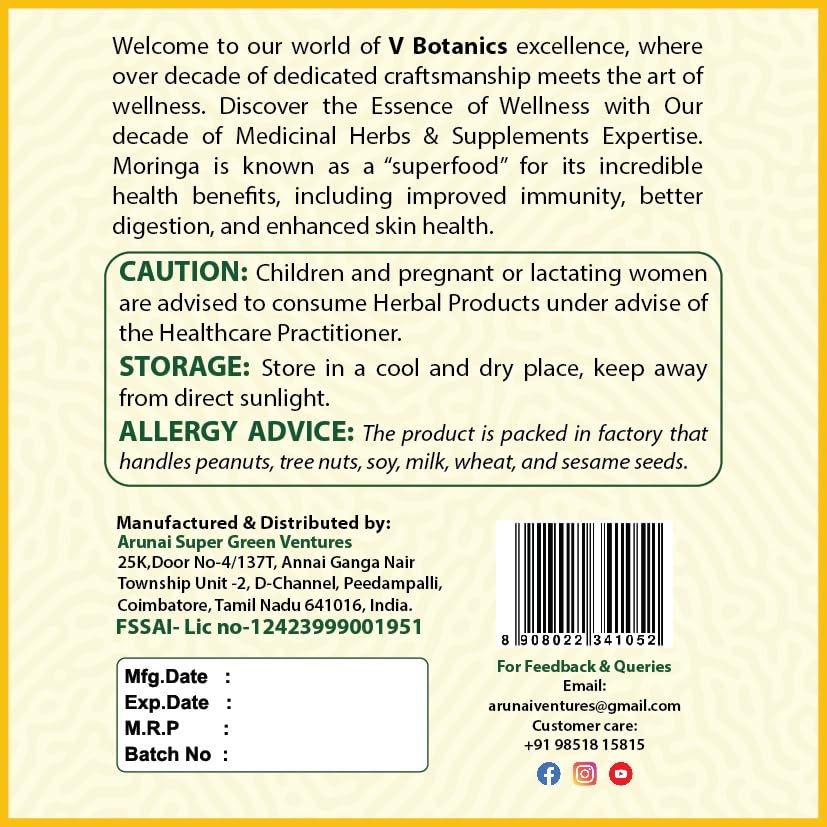 V BOTANICS Moringa Powder Capsules 240 Count