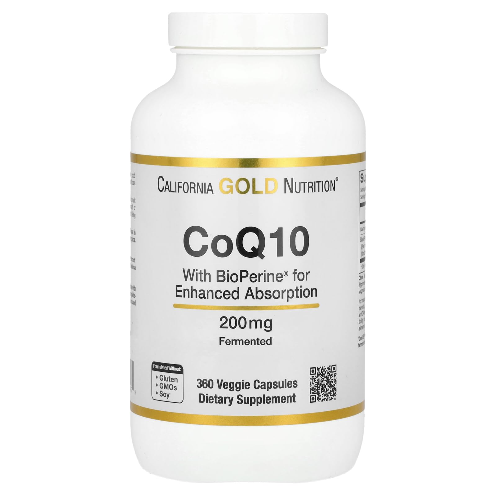 California Gold Nutrition CoQ10 with Bioperine Black Pepper Extract, 200 mg, 360 Veggie Capsules