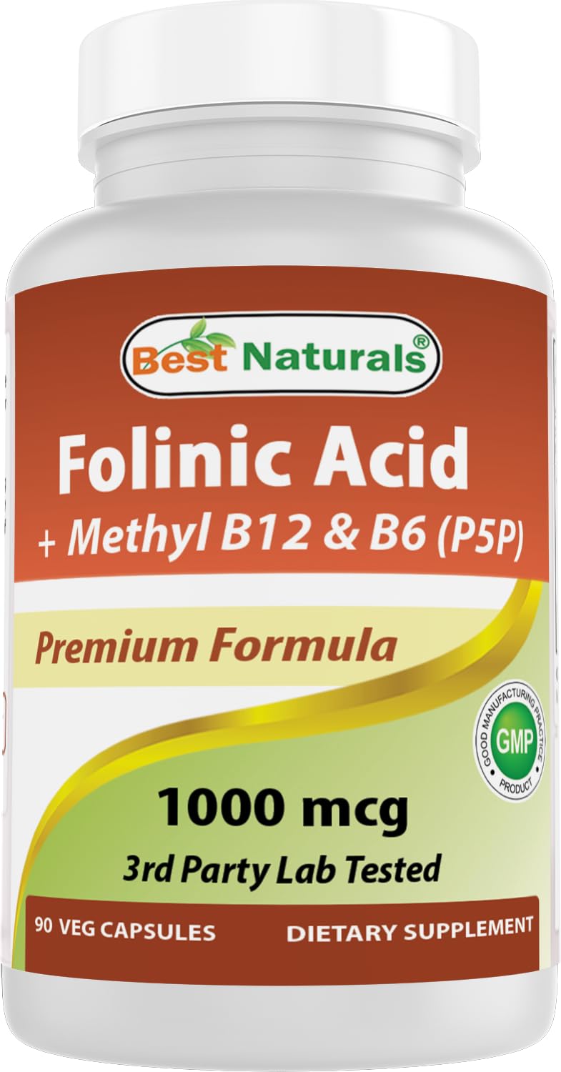 Best Naturals Folinic Acid 1000 mcg with Methyl B12 1000 mcg & Vitamin B6 (P5P) 5 mg, 90 Veg Capsules