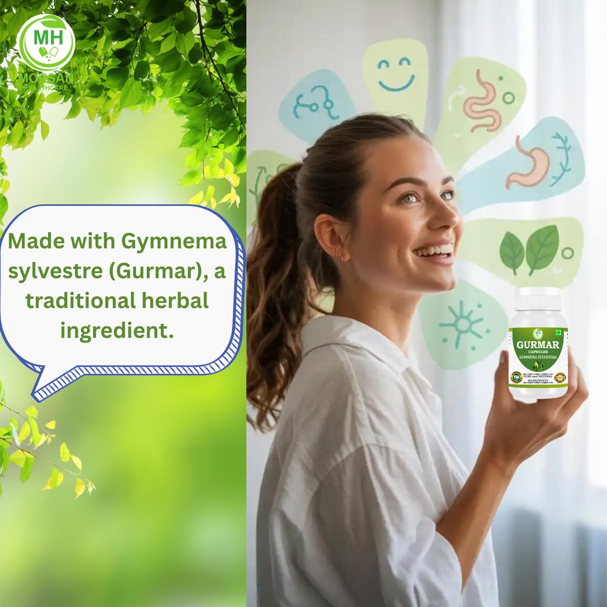 Generic Morsan Healthcare Gurmar (Gymnema sylvestre) 500mg Capsules, 60 Count