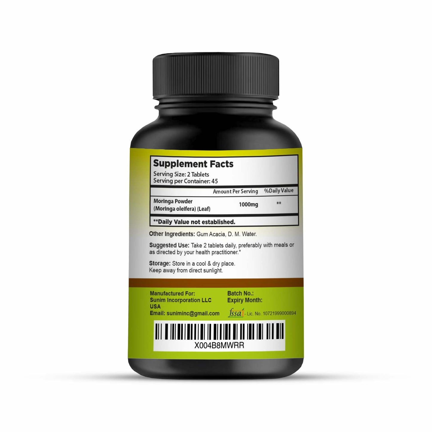 SunNature Moringa Leaf Tablets 1000 mg, 90 Tablets