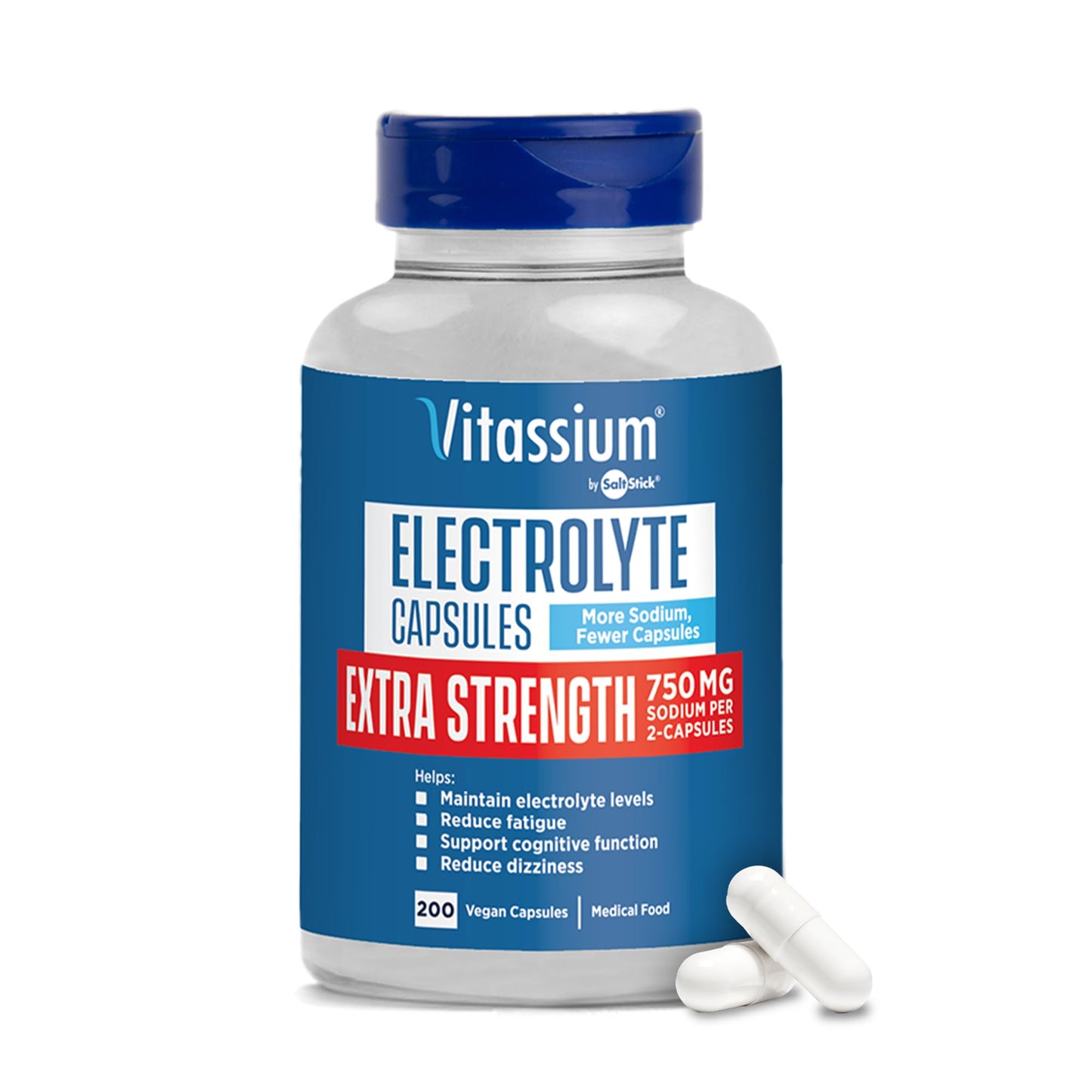 Vitassium Extra Strength Electrolyte Capsules - 750mg Sodium, 200 Count