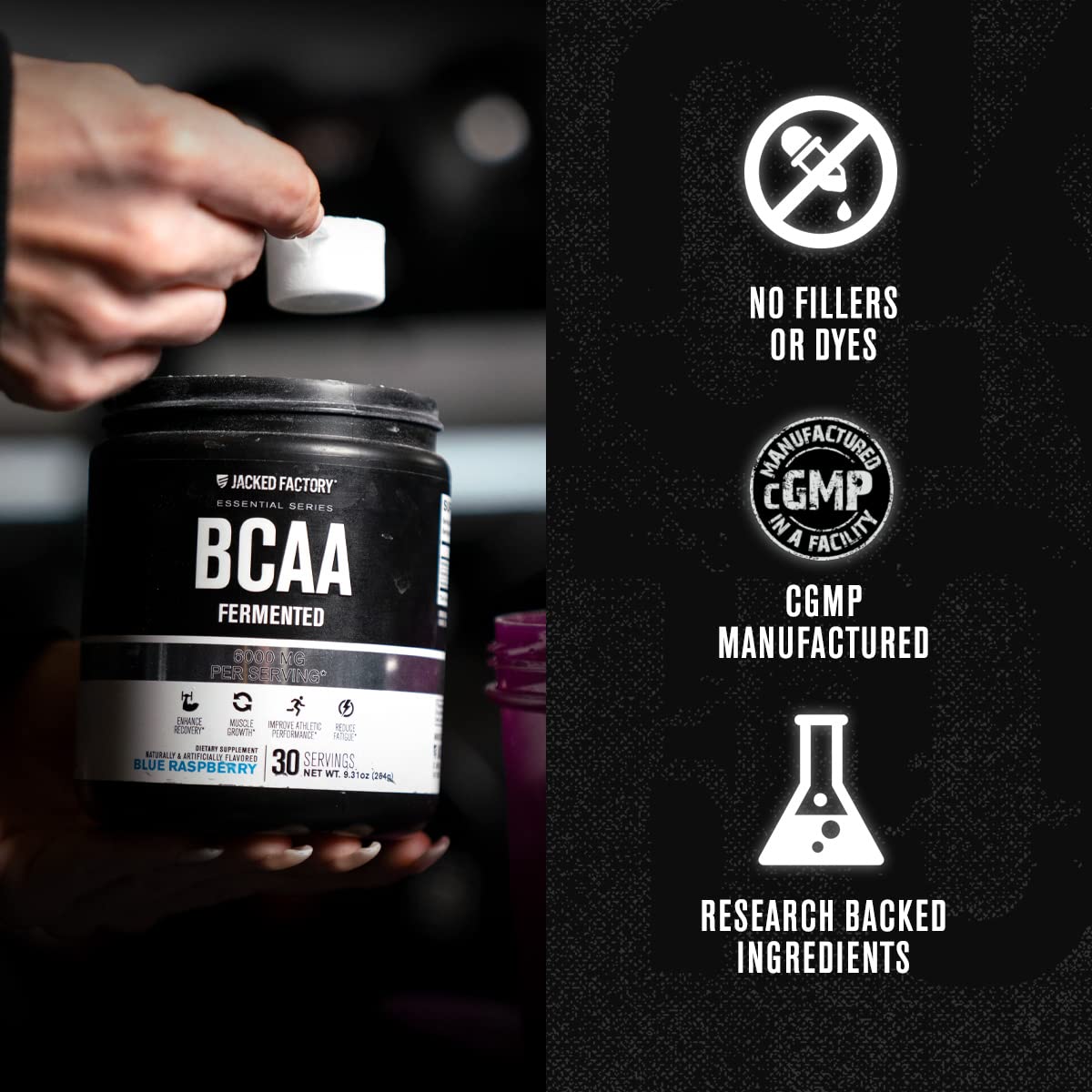 Jacked Factory BCAA Powder (Fermented), 6g BCAAs per Serving, 30 Servings